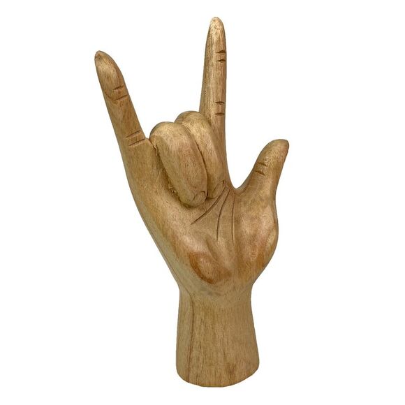 Carved Wooden Sign Language I Love You Hand Gesture Statue 7.75 Inches High - Picture 2 of 9